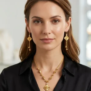 Gold Tone Necklace & Earrings Set