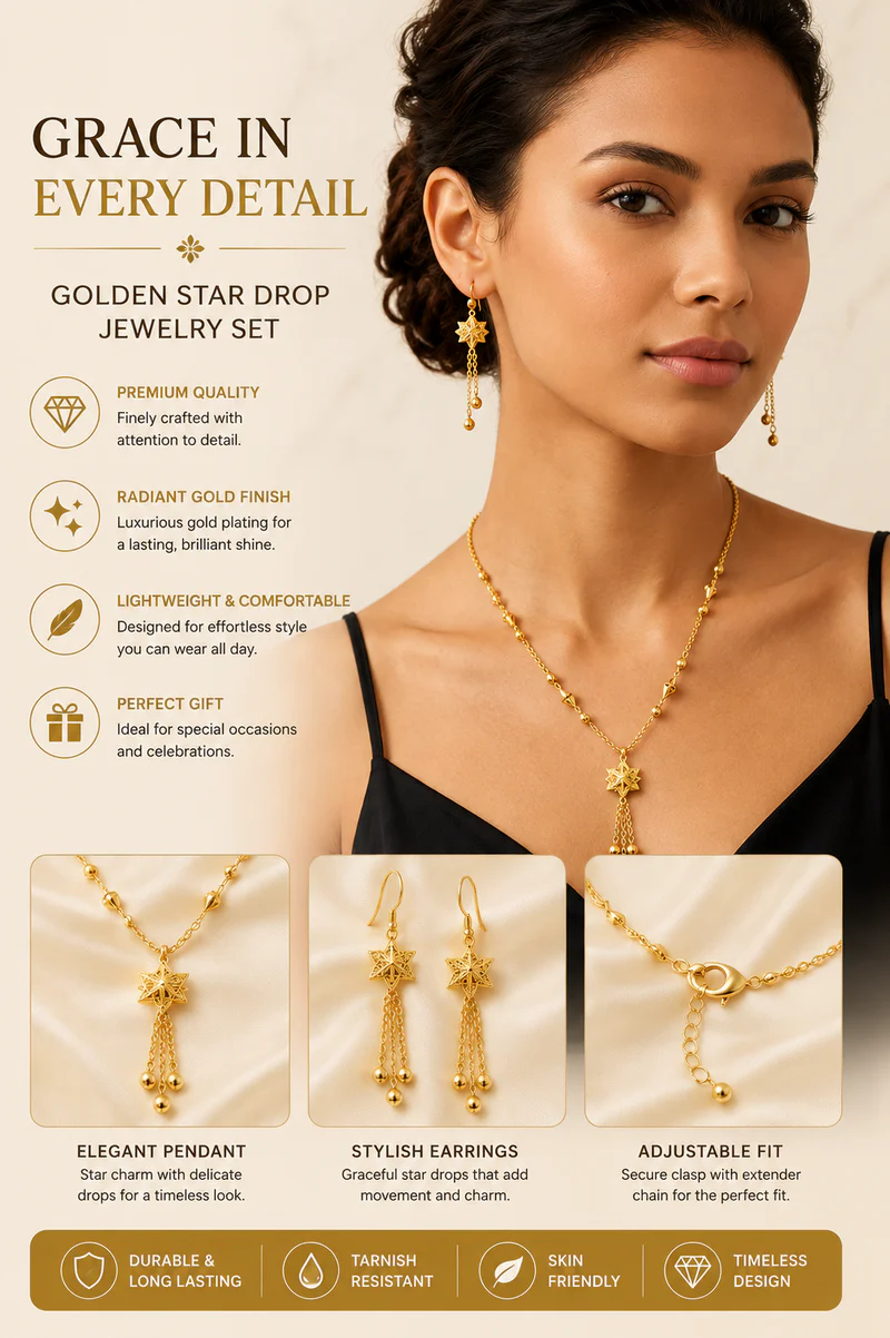 Gold Plated Necklace Set | Elegant Star Tassel - Image 2