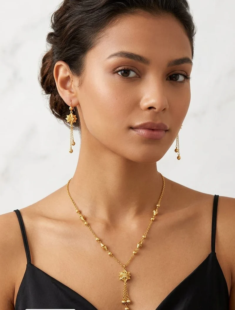 Gold Plated Necklace Set | Elegant Star Tassel - Image 3